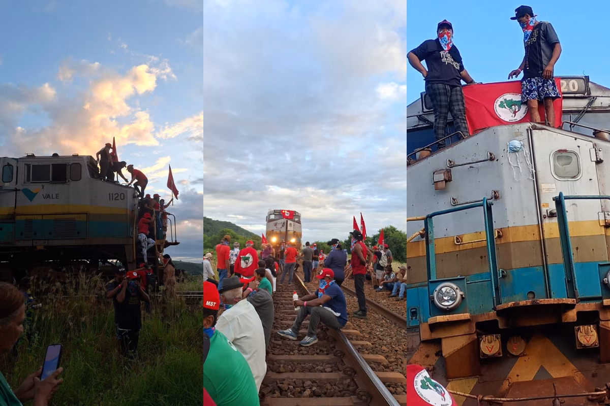 Protesto do MST intercepta trem e interdita linha férrea no Rio Doce